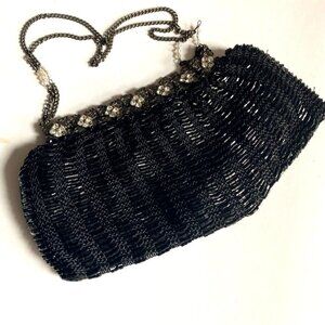 Vintage Knit Crochet beaded Antique Style  Little Evening Wear Purse